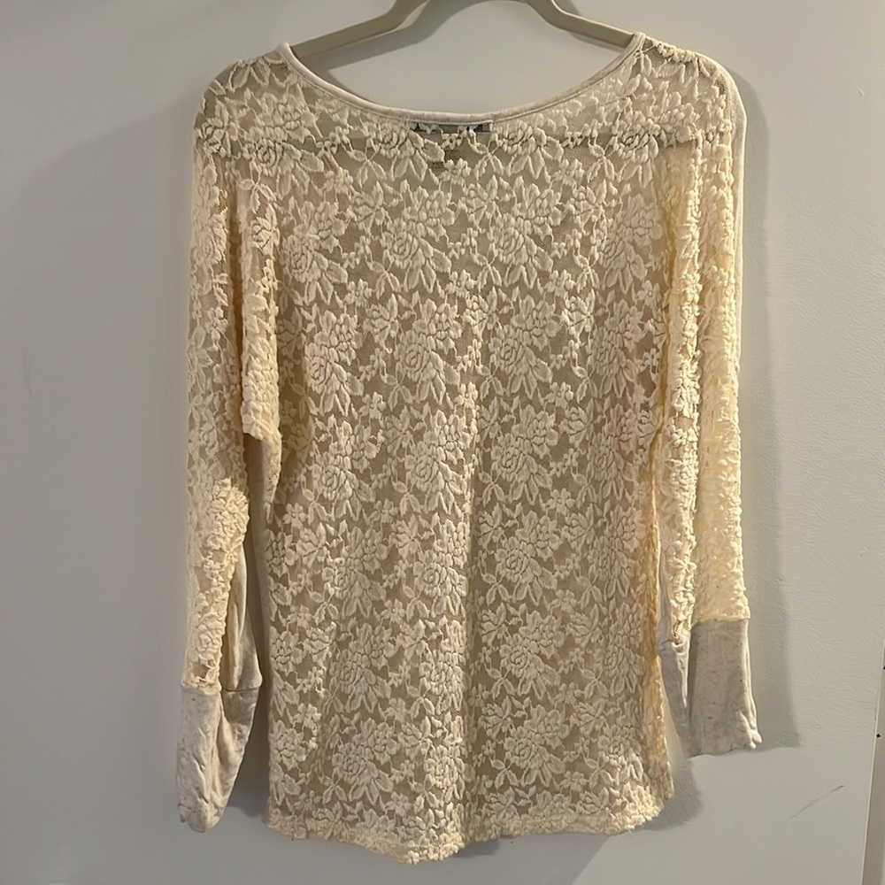 American Rag Lace Back White Cream Long Sleeve Top